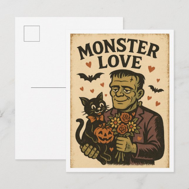 Carte Postale Amour de monstre Halloween vintage (Devant / Derrière)