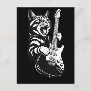 Carte Postale Amour de musique cool Chat rock jouant de la gui