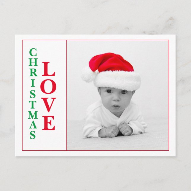 Carte Postale Amour de Noël Photo Rouge Vert Typographie Vacance (Devant)