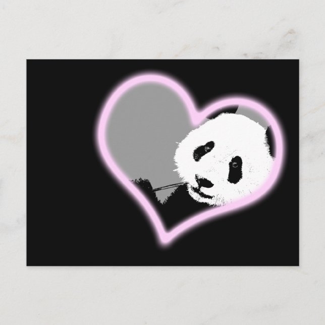 Carte Postale amour de panda. lumière néon. (Devant)