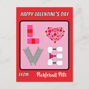Carte Postale Amour de Pickleball Coeur Terrain Balles Raquettes