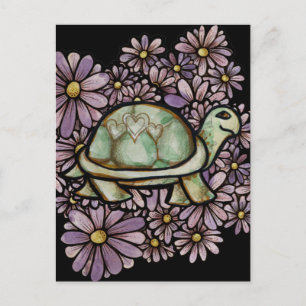 Carte Postale Amour de tortue florale Turtles mignons Cœur coqui