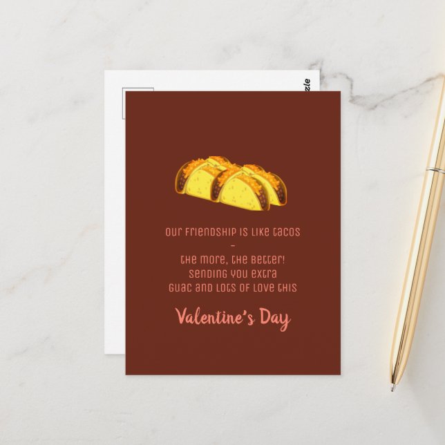 Carte Postale Amour drôle et Tacos Saint Valentin (Devant/Arrière en situation)
