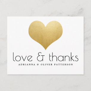 Carte Postale Amour Élégant Et Merci Faux Gold Foil Coeur