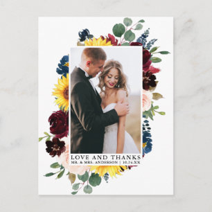 Carte Postale Amour Élégant Merci Aquarelle Floral Mixte