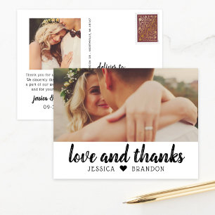 Carte Postale Amour et Merci Black Rustic Script Mariage Photo