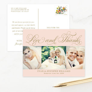 Carte Postale Amour et Merci Blush Gold Photo Mariage Merci