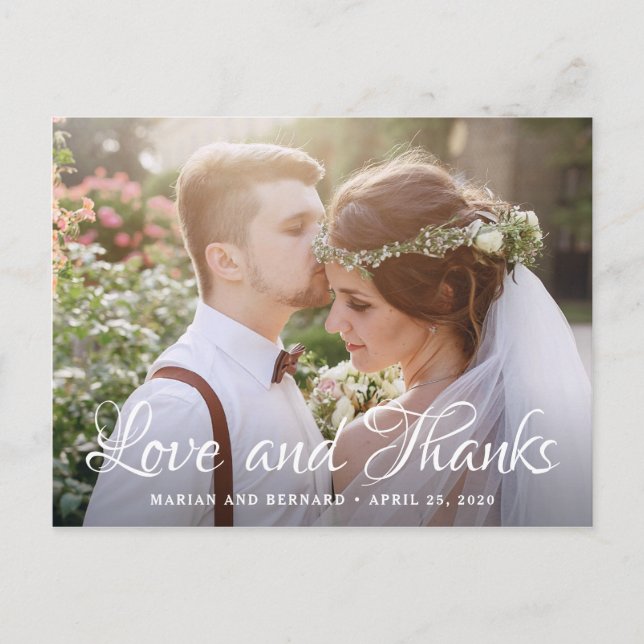 Carte Postale Amour et Merci Chic rose Merci photo florale (Devant)