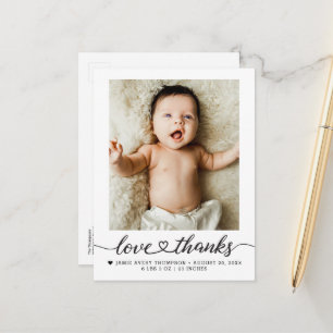 Carte Postale Amour et Merci cœur script Photo Naissance étoiles