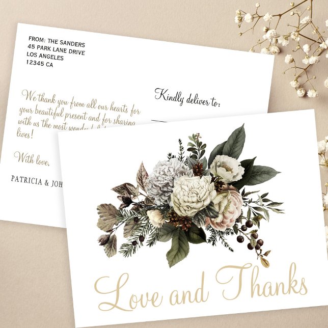 Carte Postale Amour et merci mariage floral d'hiver merci (Créateur téléchargé)