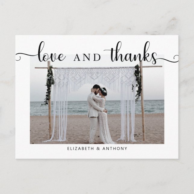 Carte Postale Amour et Merci Photo Mariage Simple Elegant Chic (Devant)