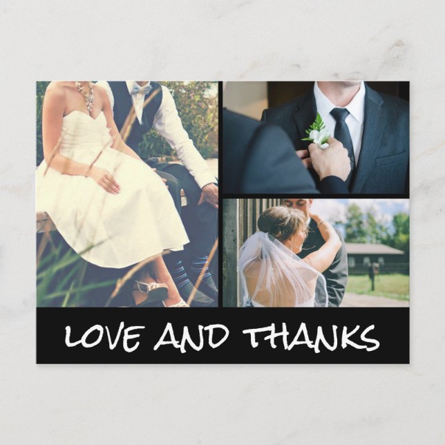 Carte Postale Amour Et Merci White Script Trois Mariage Photo (Devant)