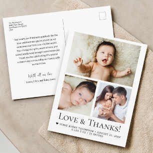 Carte Postale Amour et Remerciements Bébé Photo Annonce de naiss