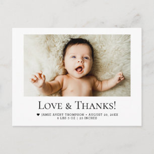 Carte Postale Amour et Remerciements Photo Horizontale de Bébé S