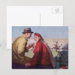 Carte Postale Amour et romance vintage, couple à un match de foo