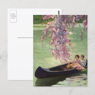 Carte Postale Amour et romance vintage, promenade en canoë roman
