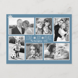 Carte Postale Amour Joy Paix Noël Multi Photo Colonial Bleu