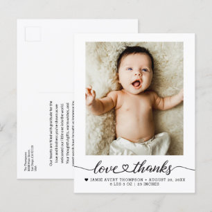 Carte Postale Amour Merci cœur écriture Photo Naissance Bébé