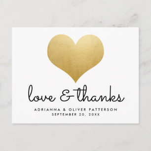 Carte Postale Amour Minimaliste Et Merci Faux Gold Foil Coeur