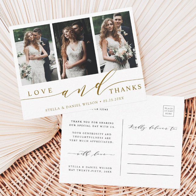 Carte Postale Amour moderne et merci 3 Mariage photo Merci (Front & Back)