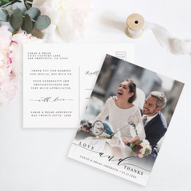 Carte Postale Amour moderne et merci Mariage Photo Merci (Front & Back)