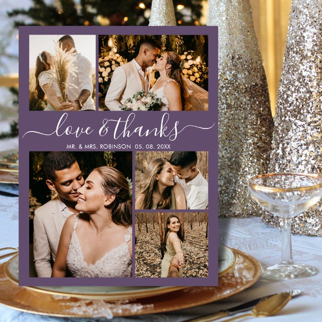 Carte Postale Amour moderne et merci Mauve Mariage Merci (Créateur téléchargé)