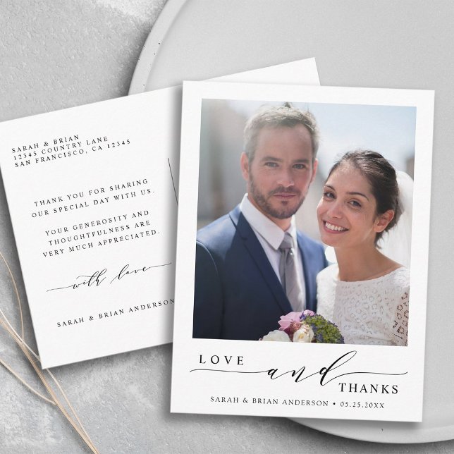 Carte Postale Amour moderne et remerciements Photo de mariage re (Front & Back)