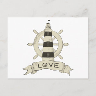 Carte Postale Amour nautique phare et ancre de bateau tan
