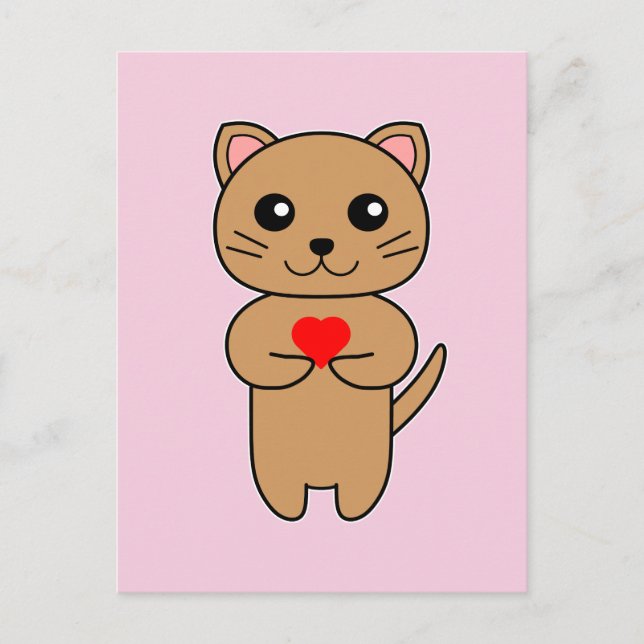 Carte Postale Amour Purrrfect - Fond Rose (Devant)