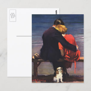 Carte Postale Amour romantique vintage, romance sur la plage