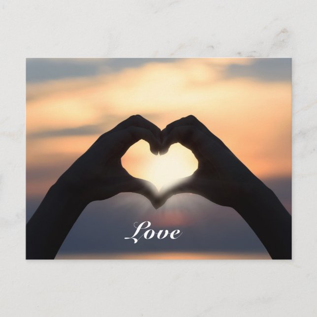 Carte Postale Amour Texte Personnalisé Mains Forme Coeur Twiligh (Devant)
