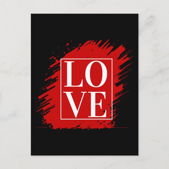 CARTE POSTALE AMOUR TYPOGRAPHIE BLANCHE ART ROUGE (Devant)