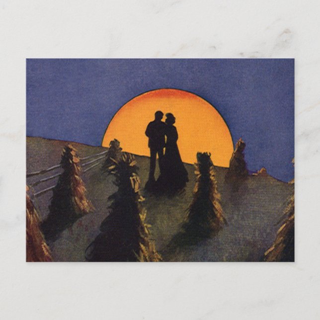 Carte Postale Amour vintage et romance, Harvest Moon Kiss (Devant)