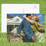 Carte Postale Amour vintage et romance Nouveaux mariés Acheter P<br><div class="desc">Illustration vintage image d'amour et de romance montrant un jeune couple s'embrasser. Un baiser pour sceller l'affaire et célébrer l'achat de leur nouvelle maison. Un petit fixeur en haut. Super cadeau de ménage!</div>