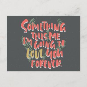 Carte Postale Amour Vintage Pour Toujours Rouge & Gris Feuilles