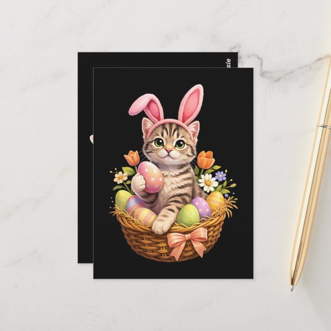 Carte Postale Amoureux de chatons mignons Joyeuses Pâques Chat (Devant/Arrière en situation)