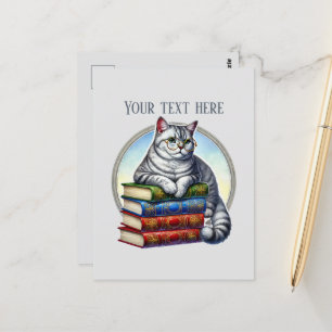 Carte Postale Amoureux de chats adorables lisant