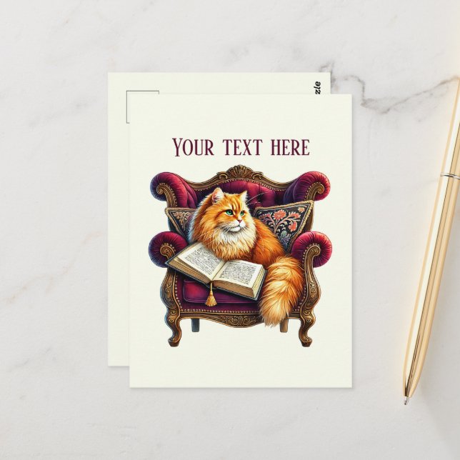 Carte Postale Amoureux de chats lisant mignons (Devant/Arrière en situation)