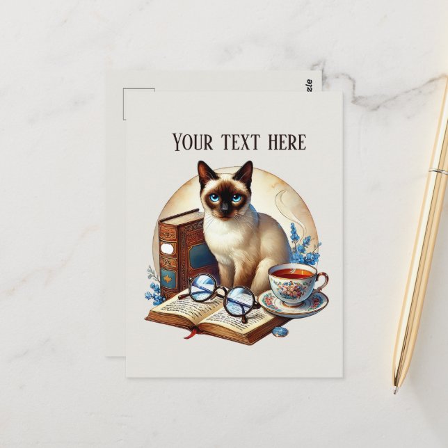 Carte Postale Amoureux de chats lisant mignons  (Devant/Arrière en situation)