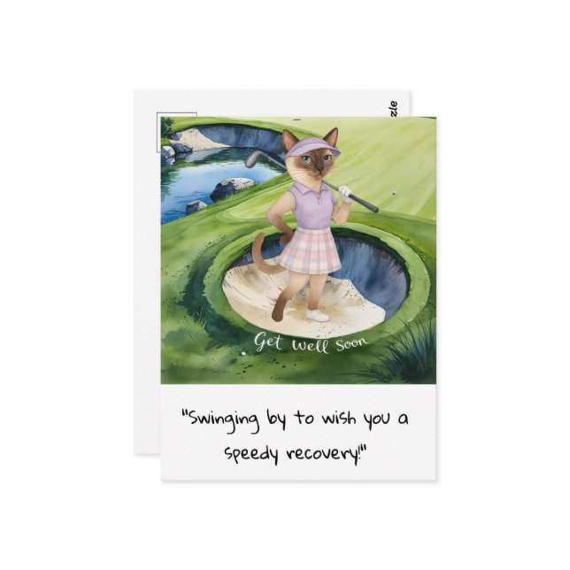 Carte Postale Amoureux de golf et de chats prompt rétablissement (Devant/Arrière en situation)