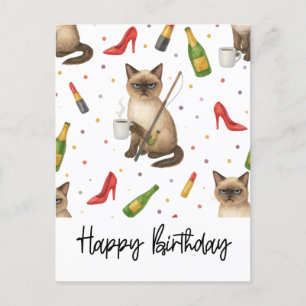 Carte Postale Amoureux de la pêche aux chats buvant du café Anni