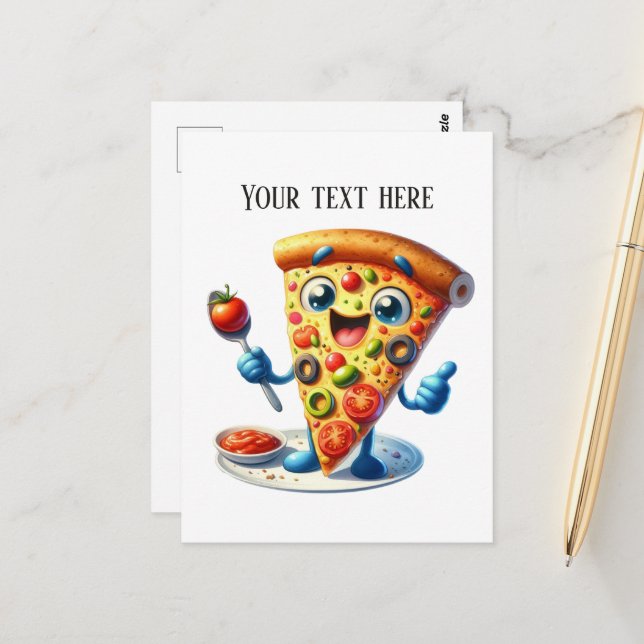 Carte Postale Amoureux de pizza amusante ajouter du texte (Devant/Arrière en situation)