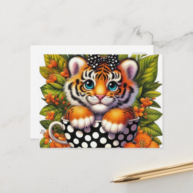 Carte Postale Amoureux de tigres mignons jungle (Devant/Arrière en situation)