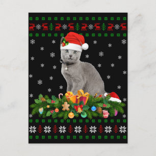 Carte Postale Amoureux des animaux de chat Santa Hat Vilain Russ