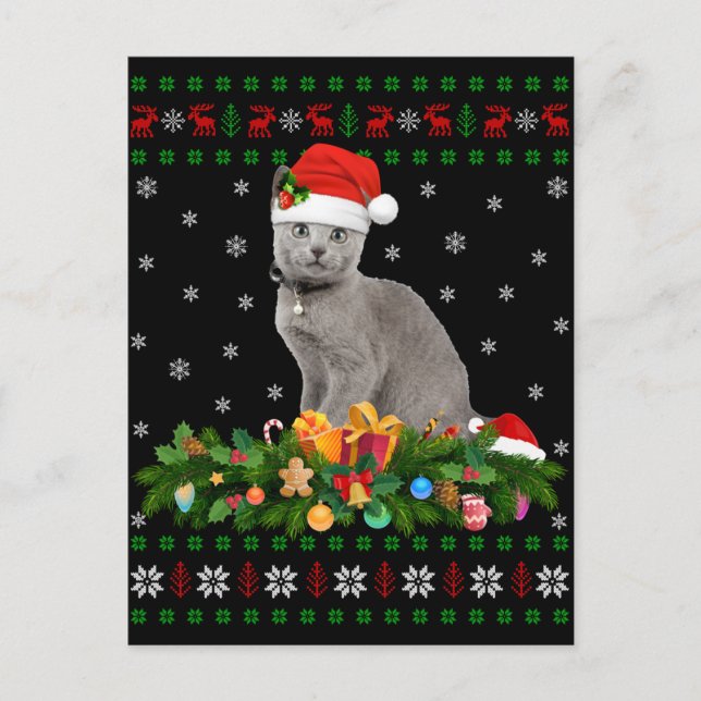Carte Postale Amoureux des animaux de chat Santa Hat Vilain Russ (Devant)