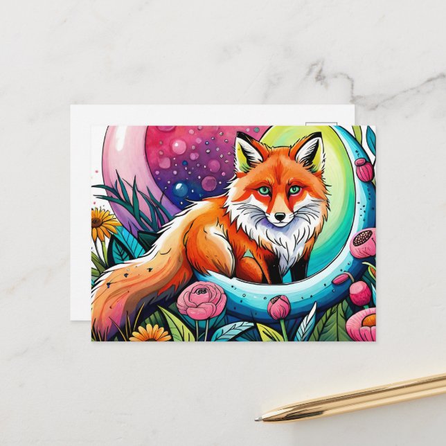 Carte Postale Amoureux des animaux Renard mignon  (Devant/Arrière en situation)