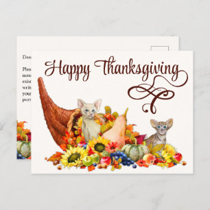 Carte Postale Amoureux des chats Cornucopia Thanksgiving Holiday