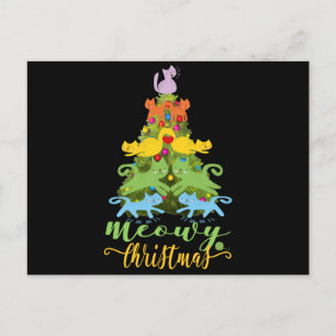 Carte Postale amoureux des chats Joyeux Meowy Noël Arbre de Noël