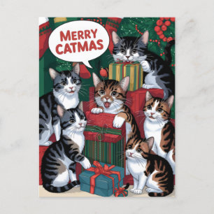 Carte Postale Amoureux des chats Noël mignon Vintage