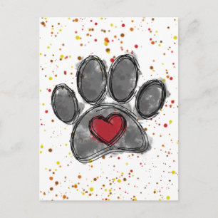 Carte Postale Amoureux des chiens dessin aquarelle éclaboussure 
